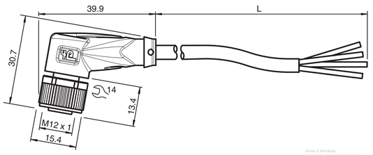 040066 - Cabo com Conector Angular Pepperl Fuchs V1-W-10M-PUR
