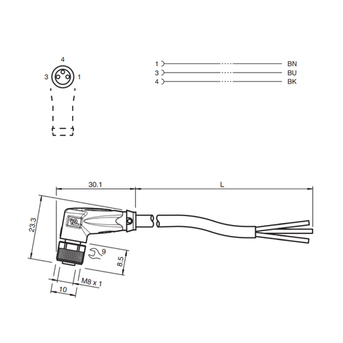 109025 - Cabo com Conector Angular V3-WM-2M-PVC