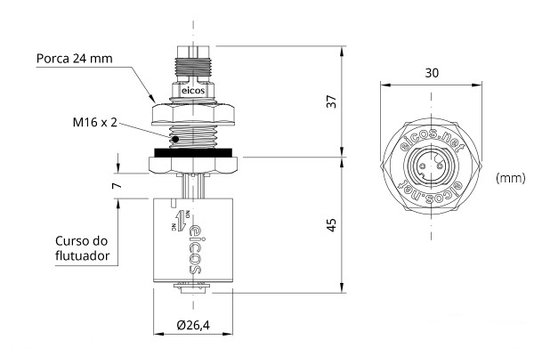 LC36-M12 - Chave de Nível Tipo Bóia Eicos