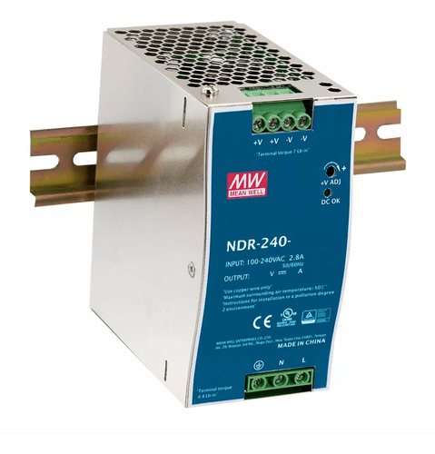 NDR-240-24 - Fonte Chaveada, DIN Entrada Universal AC/DC 240W/S:24V*10A